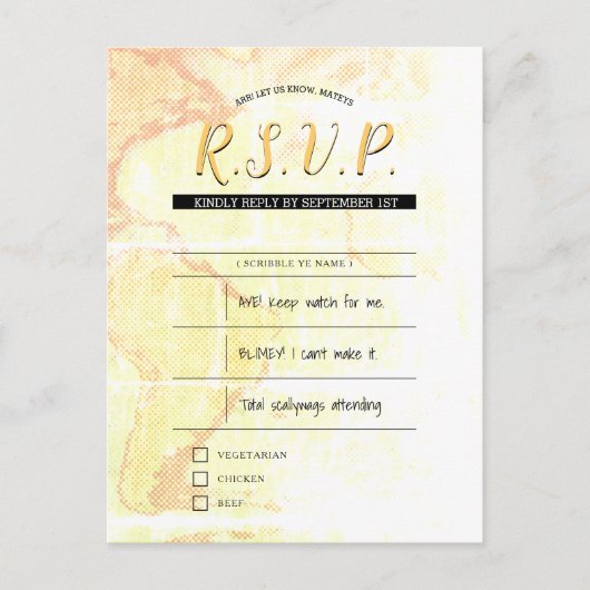 pirate bruiloft rsvp inserts uitnodiging briefkaart (Voorkant)