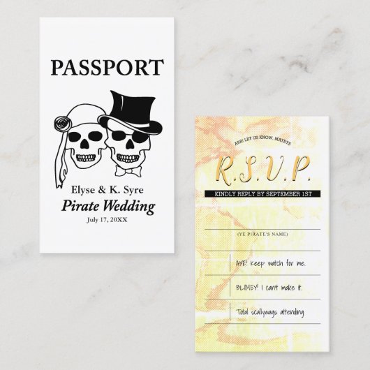 pirate bruiloft rsvp inserts visitekaartje (Voorkant / Achterkant)