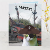 PIRATE CAT Carte de voeux d'anniversaire (Fleur jaune)