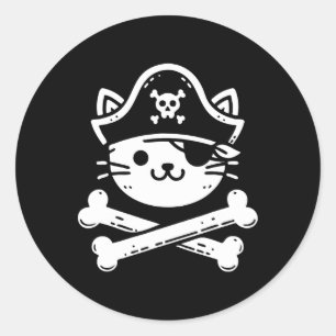 Pirate Cat Crossbones Kattenliefhebber Katten Kitt Ronde Sticker