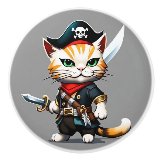 Pirate Cat, Kind meubels, slaapkamer Keramische Knop (Voorkant)