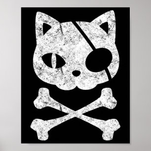 Pirate Cat Kitten Halloween Skull Cross Bo Poster
