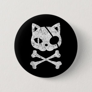 Pirate Cat Kitten Halloween Skull Cross Bo Ronde Button 5,7 Cm