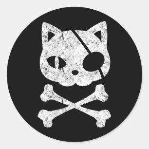 Pirate Cat Kitten Halloween Skull Cross Bo Ronde Sticker