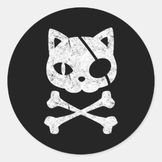 Pirate Cat Kitten Halloween Skull Cross-Botten Ronde Sticker