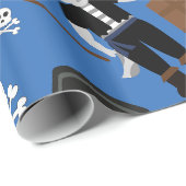 Pirate Cat Skull Crossbones Blauw Cadeaupapier (Rol Hoek)