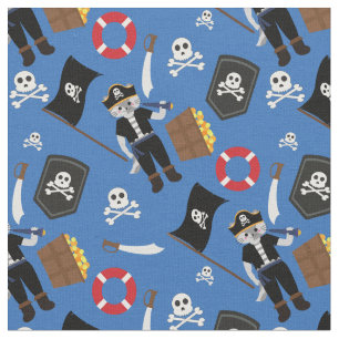 Pirate Cat Skull Crossbones Blauw Stof
