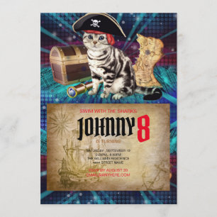 Pirate Cat verjaardagsuitnodiging Kaart