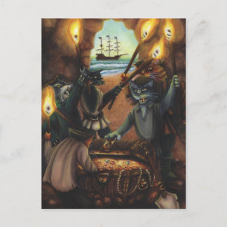 Pirate Cats Treasure Island Cave Fantasy Art Card Briefkaart