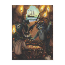 Pirate Cats Treasure Island Cave Fantasy Art Card