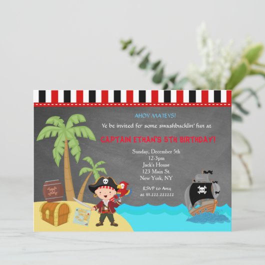 Pirate Chalkboard Invitations d'anniversaire (Debout devant)