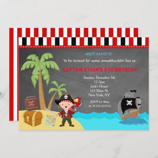 Pirate Chalkboard Invitations d'anniversaire (Devant / Derrière)