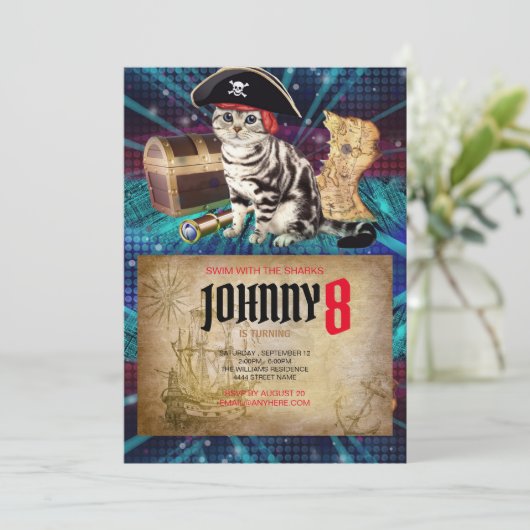 Pirate Chat Invitation Anniversaire (Debout devant)