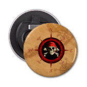 Pirate Compass-Roos en -kaart Button Flesopener (Voorkant)