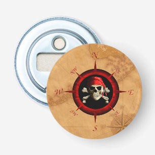 Pirate Compass-Roos en -kaart Button Flesopener