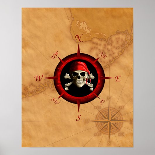 Pirate Compass-Roos en -kaart Poster (Voorkant)
