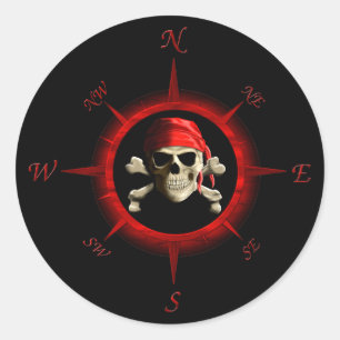Pirate Compass Roos Ronde Sticker