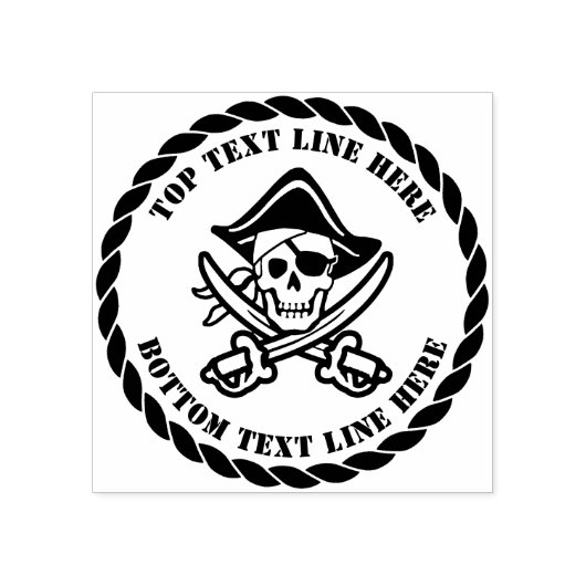 Pirate Crossbones Schedel met Jouw tekst 2 Lijnen Rubberstempel (Afrduk)