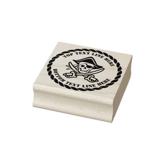 Pirate Crossbones Schedel met Jouw tekst 2 Lijnen Rubberstempel (Stempel)