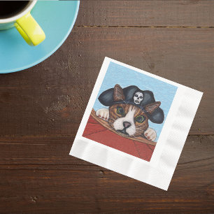 Pirate Cute Surprisged Brown Striped Cat Servet