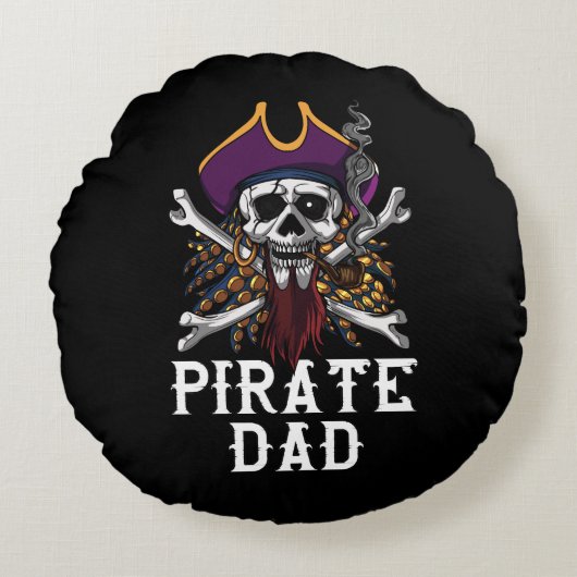 Pirate Dad Skull Sailor Crossbones Fathers Rond Kussen (Voorkant)