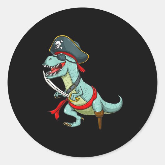 Pirate Dinosaur T Rex Funny Tyrannosaurus Ronde Sticker (Voorkant)