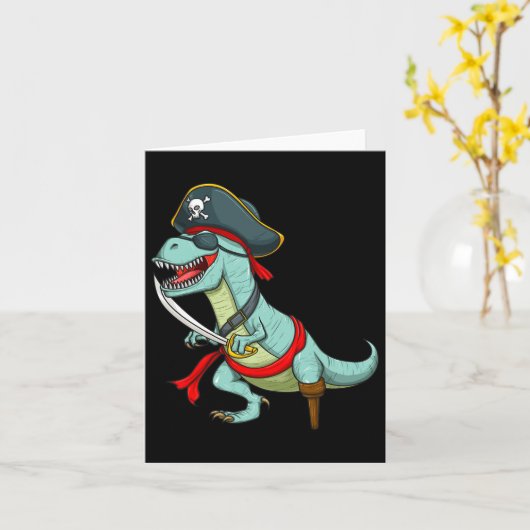 Pirate Dinosaurus T Rex Fun Tyrannosaurus Hallowee Kaart (Gele Bloem)