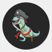 Pirate Dinosaurus T Rex Fun Tyrannosaurus Hallowee Ronde Sticker (Voorkant)