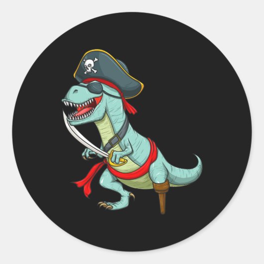 Pirate Dinosaurus T Rex Fun Tyrannosaurus Hallowee Ronde Sticker (Voorkant)