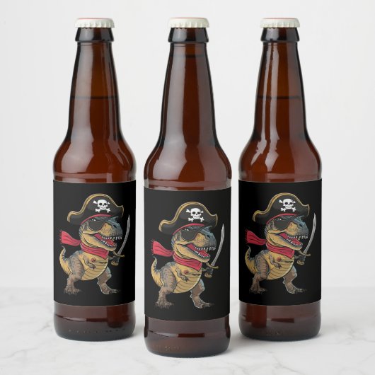 Pirate Dinosaurus T-Rex Grappig Halloween kostuum Bier Etiket (Flessen)