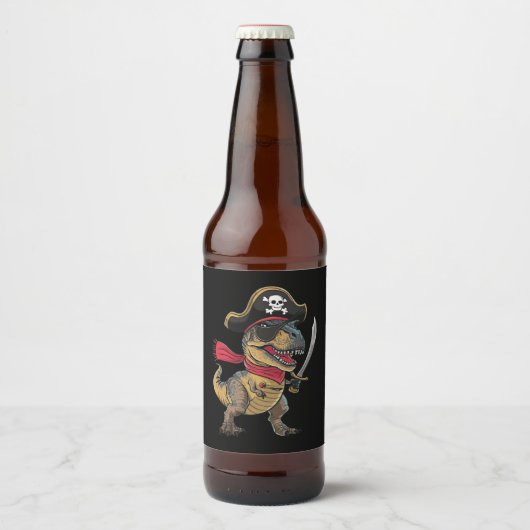 Pirate Dinosaurus T-Rex Grappig Halloween kostuum Bier Etiket (Voorkant)