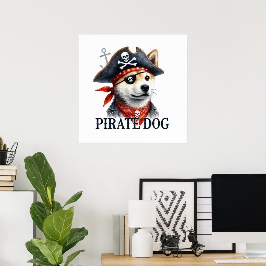 Pirate Dog - Digitale Waterverf Poster (Thuiskantoor)