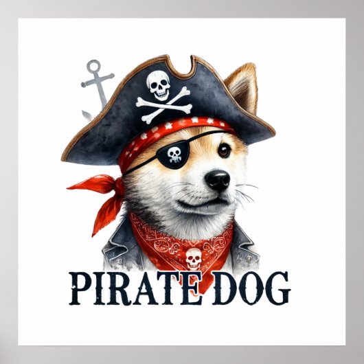 Pirate Dog - Digitale Waterverf Poster (Voorkant)