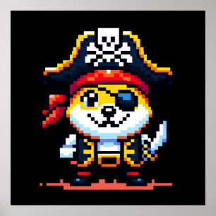 Pirate Dog - Grappig Pixel Art Adventure Design Poster
