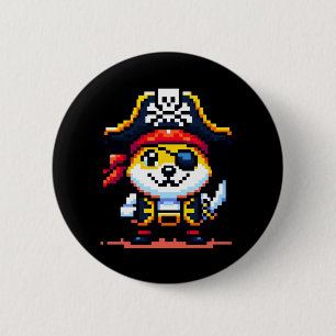 Pirate Dog - Grappig Pixel Art Adventure Design Ronde Button 5,7 Cm