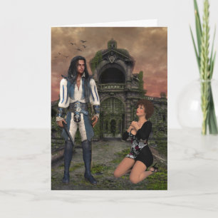 Pirate en Kneeling vrouw Fantasy Wenskaarten Kaart