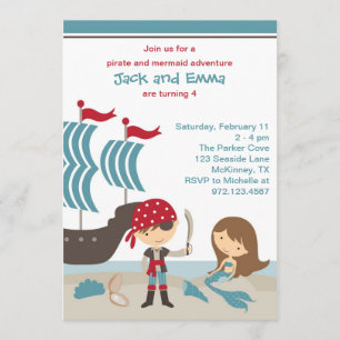 Pirate en Mermaid Invitation Kaart