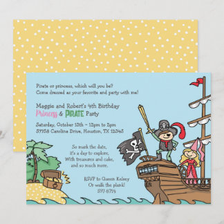 Pirate en Prinses Party Treasure Twins Royal Fun Kaart