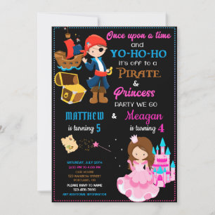 Pirate et Princesse invitation à l'anniversaire De
