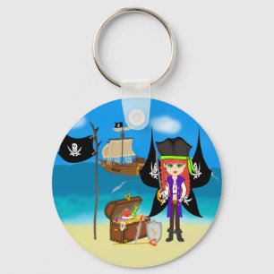 Pirate Faery met Ship and Treasure Sleutelhanger