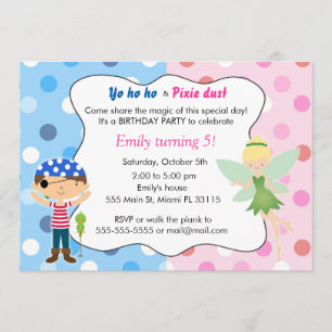 Pirate Fairy Birthday Invitation roze Blue Pixie Kaart