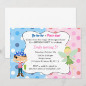 Pirate Fairy Invitation Anniversaire Pink Blue Pix (Devant / Derrière)
