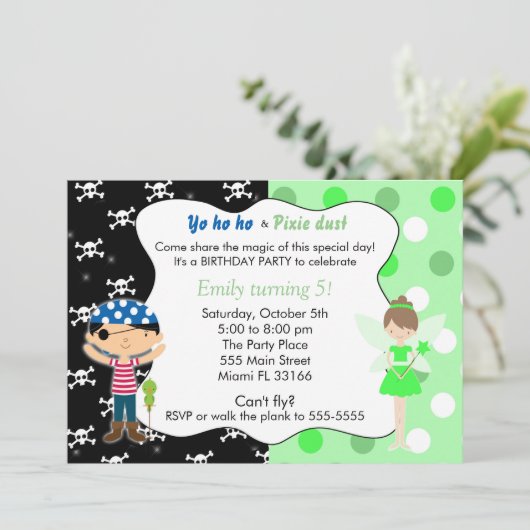 Pirate Fairy Invitation Lime Crânes verts (Debout devant)