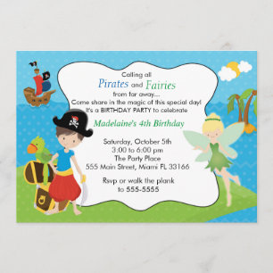 Pirate Fairy Pixie Kids Birthday Party Kaart