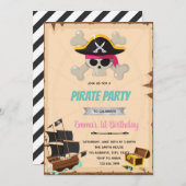 Pirate fille anniversaire invitation douche (Devant / Derrière)
