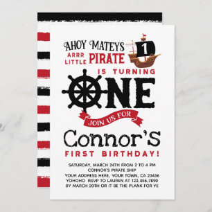 Pirate First Birthday Invitation Kaart