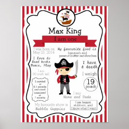 Pirate First Birthday poster voor een jongen