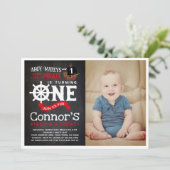 Pirate First Birthday Uitnodiging met Foto (Staand voorkant)