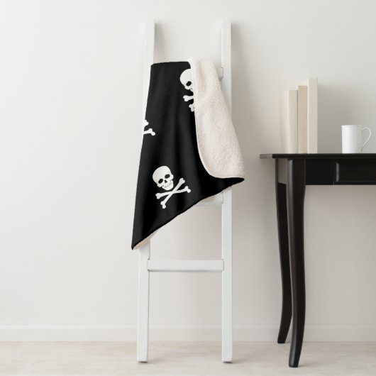 Pirate Flag Skull en Crossbones Jolly Roger Sherpa Deken (In situ)
