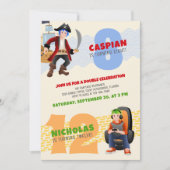 Pirate Gamer Joint Dubbele Verjaardag Uitnodiging (Voorkant)
